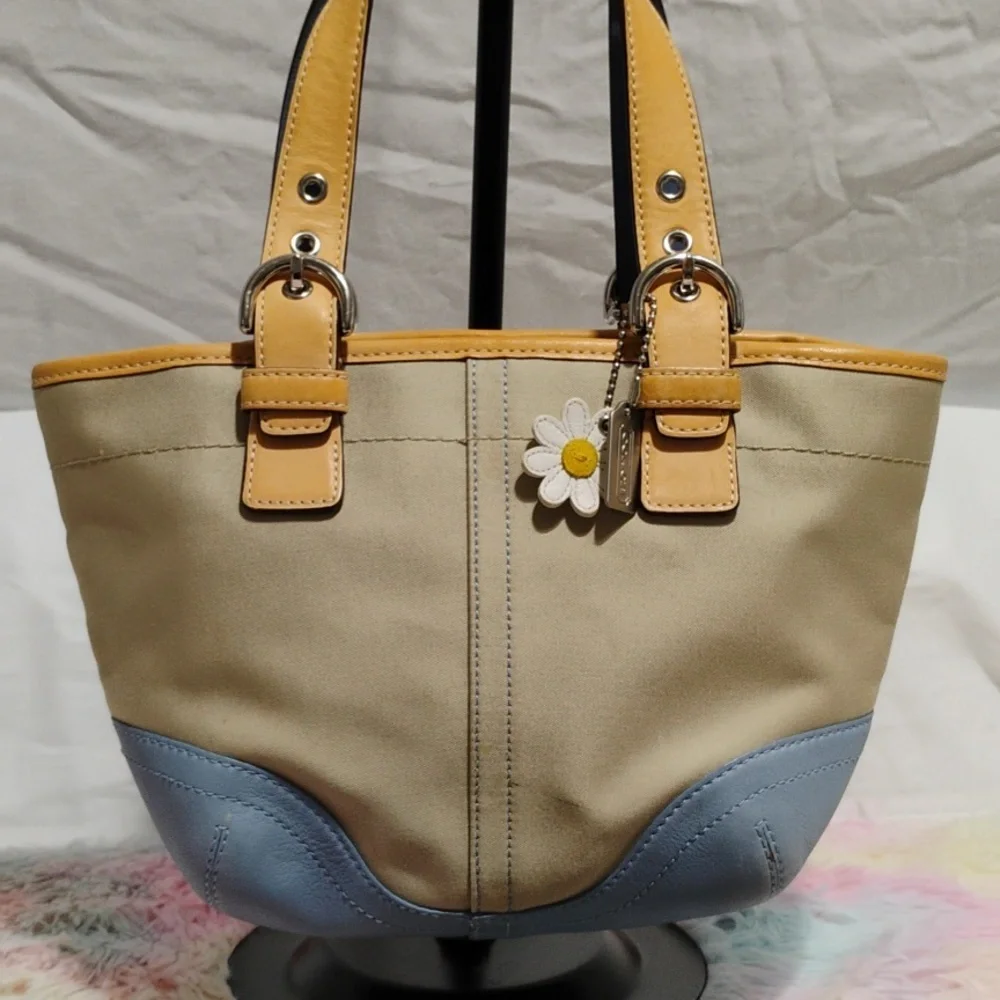 Coach Y2K Blue/Tan Denim & Leather Mini Shoulder Bag W Dust Bag - Picture 2 of 14